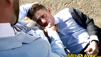 Suited Robbie Rojo spreads legs for a hardcore missionary by hottie Hector de Silva