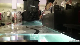 Hot Young dark hair bimbo caught changing fucks huge cock inside a store