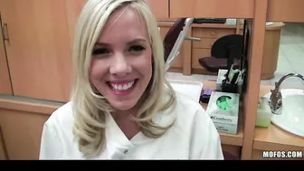 Hot young dentist with voluptuous melons fucks patient
