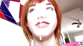Huge facial demolishes cute redhead!