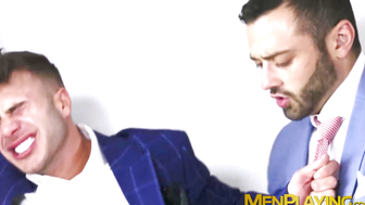 Horny Allen King receives a deep doggystyled from suited Drew Valentino