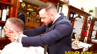 Horny Sir Peter let barber Dany Tyser sits and rides his hard cock