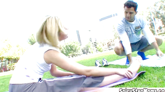Blonde tomboi having a sporty afternoon