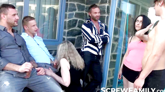 Family ladies including busty step grandma Yvette Moore tease us for outdoor sex