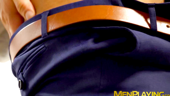 Young muscular Kenzo Alvarez passionately strokes his long thick cock