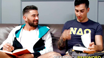 Tattooed Kian Kane spreads his legs to give the big dick of Chris Damned an easy poun