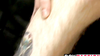 Kinky tattooed twink Dustin jerking off in passionate solo
