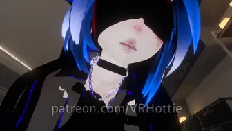 Blue Haired Devil Succubus into Straps Blindfold Riding for Senpai Tattoos pov