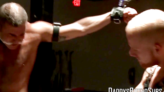 Older man Nick Moretti lets the young dude dominate his naked body with an electro wa
