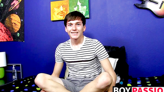 Sweet guy strips and jerks off after a series of questions