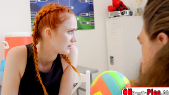 Redhead Scarlet Skies fucks her coach