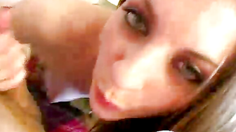 Beautiful brunette rubbing a dick