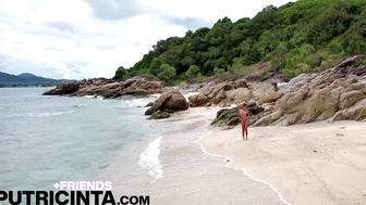 Hot Babe Amthai Stripping Naked On A Tropical Beach