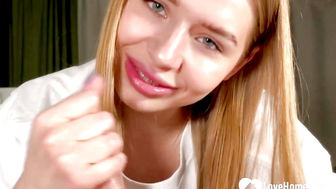 BJ from a beautiful blonde girl in bed
