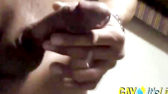 Horny gay Asian shows his cock