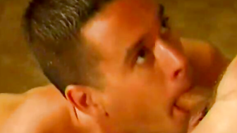 Horny beefcake gives an oral