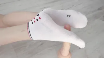 Devils Pedicure into White Socks with my Foot for your Gigantic Dick