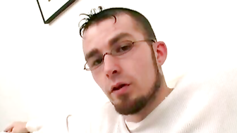 Hot teen jerks off his big hard cock and moans from pleasure
