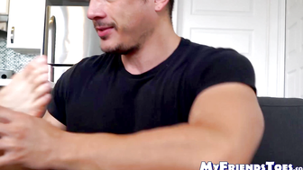 Handsome Latino gives his friend a foot massage and worship