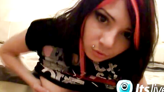 Naughty camgirl shows her nipple piercings