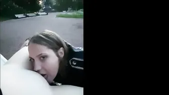 Sensual lesbians licking vagina into a outside park