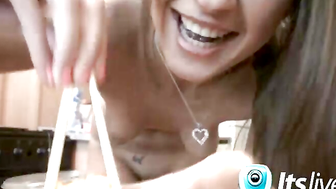Melena playing with her perky rack