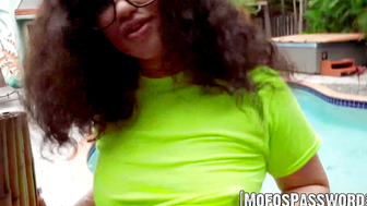 Thick ebony Remy Woods craves cock even with people around them
