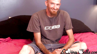 Bald and bearded John causes his tall schlong to expel a good amount of spunk