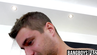 Young hunk with massive cock barebacking an old dude hard