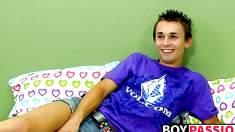 Young gay jerks off and dildos his tight ass after interview