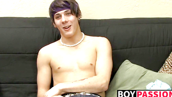 Passionate young men Lexx masturbates during interview