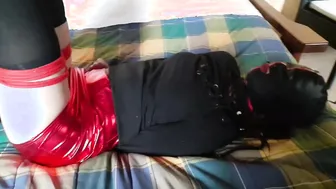 Hogtied and masked inside tights and high heels – Trained