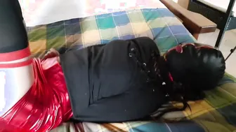 Hogtied and masked inside tights and high heels – Trained