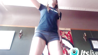 Pigtailed Brunette Working Out
