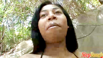 Black Stepdaughter Strips Outdoors
