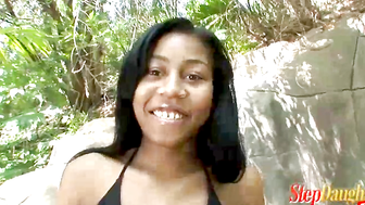 Black Stepdaughter Strips Outdoors