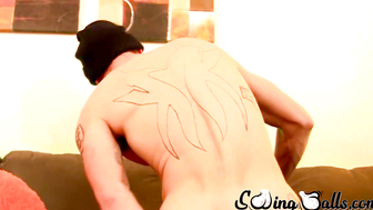 Bearded cock lover Corey Gunz plays with his balls and jerks off solo