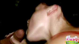 Brunette Babe Sucking the Driver's Dick