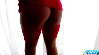 Brunette Teen SophieSoSweet in a Red Dress