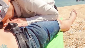 Stranger cum into my lingerie on the beach Risky outdoor