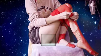 ASMR women Ripping Red Stocking - Space Modern Style