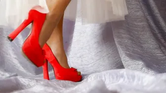 ASMR Female legs inside red high-heeled shoes