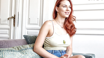 Hot redhead cannot have enough of this big fucking cock deep in her throat