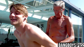 Old and young oral session with grandpa and twink cute dude