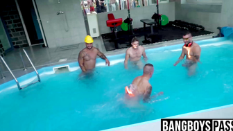 Huge cock rock hard hunks group bareback fun by the pool
