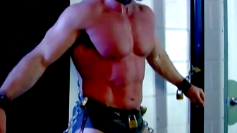 Drooling stud Derek Pain moans in agony as he feels the pain of the flogger