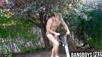 Blond jock masturbates while recording himself with camera