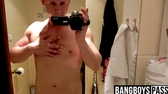Blond jock masturbates while recording himself with camera