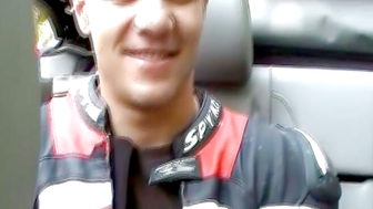 Hot biker sucked a dick and got his ass banged in a car lift