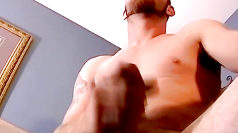 Bearded amateur filmed watching porn and stroking his cock